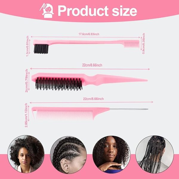 3 Pcs Slick Back Hair Brush, Rat Tail Comb, - Image 2